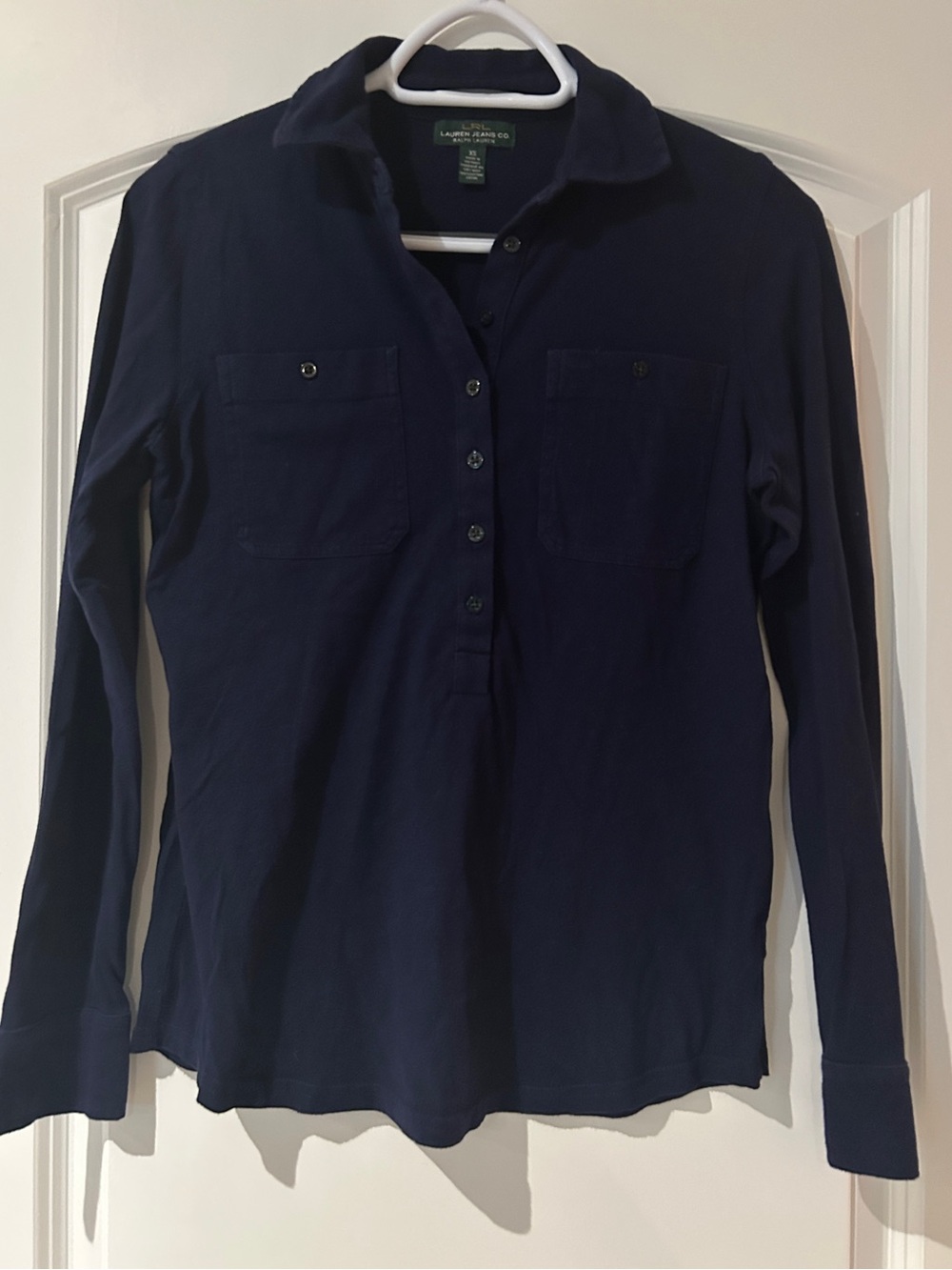 Lauren Ralph Lauren 100% Cotton Navy Long-Sleeve Polo Shirt